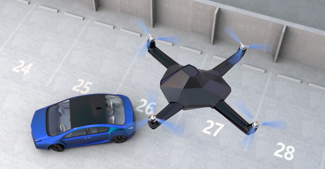 Amazon patenteert een drone die elektrische auto's oplaadt