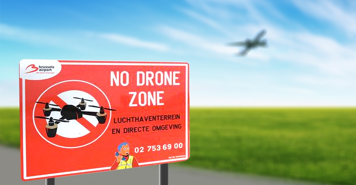 Twintig 'No Drone Zone' borden geplaatst rond Brussels Airport