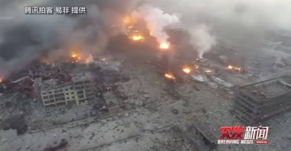 Drone beelden ravage na explosies containerterminal China