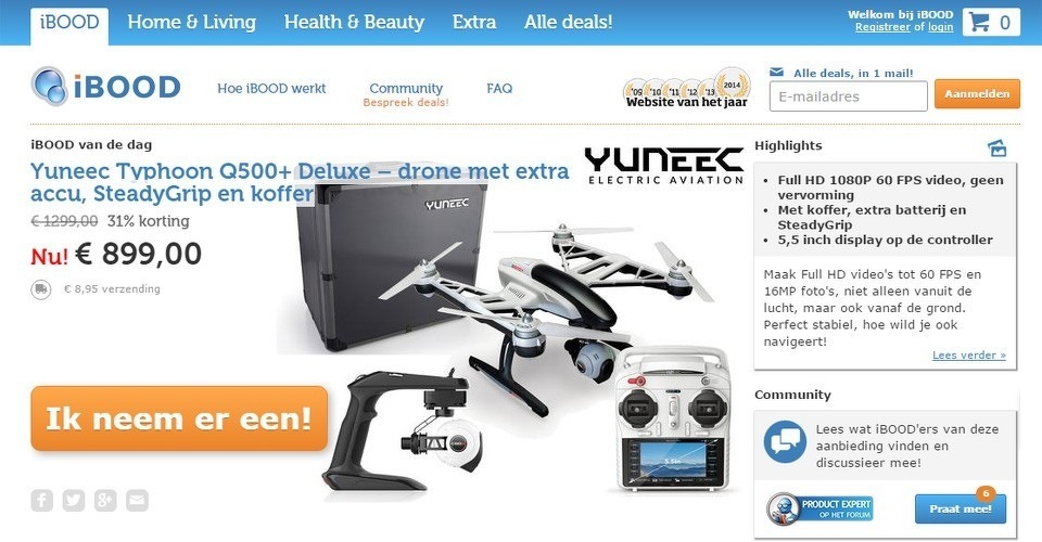 Yuneec Typhoon Q500+ Deluxe vandaag bij iBOOD!