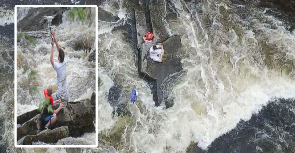 Brandweer gebruikt drone bij reddingsactie op woeste rivier